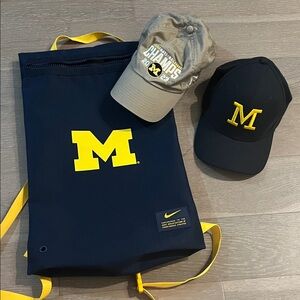 Michigan Wolverines Championship Gear hat and bags